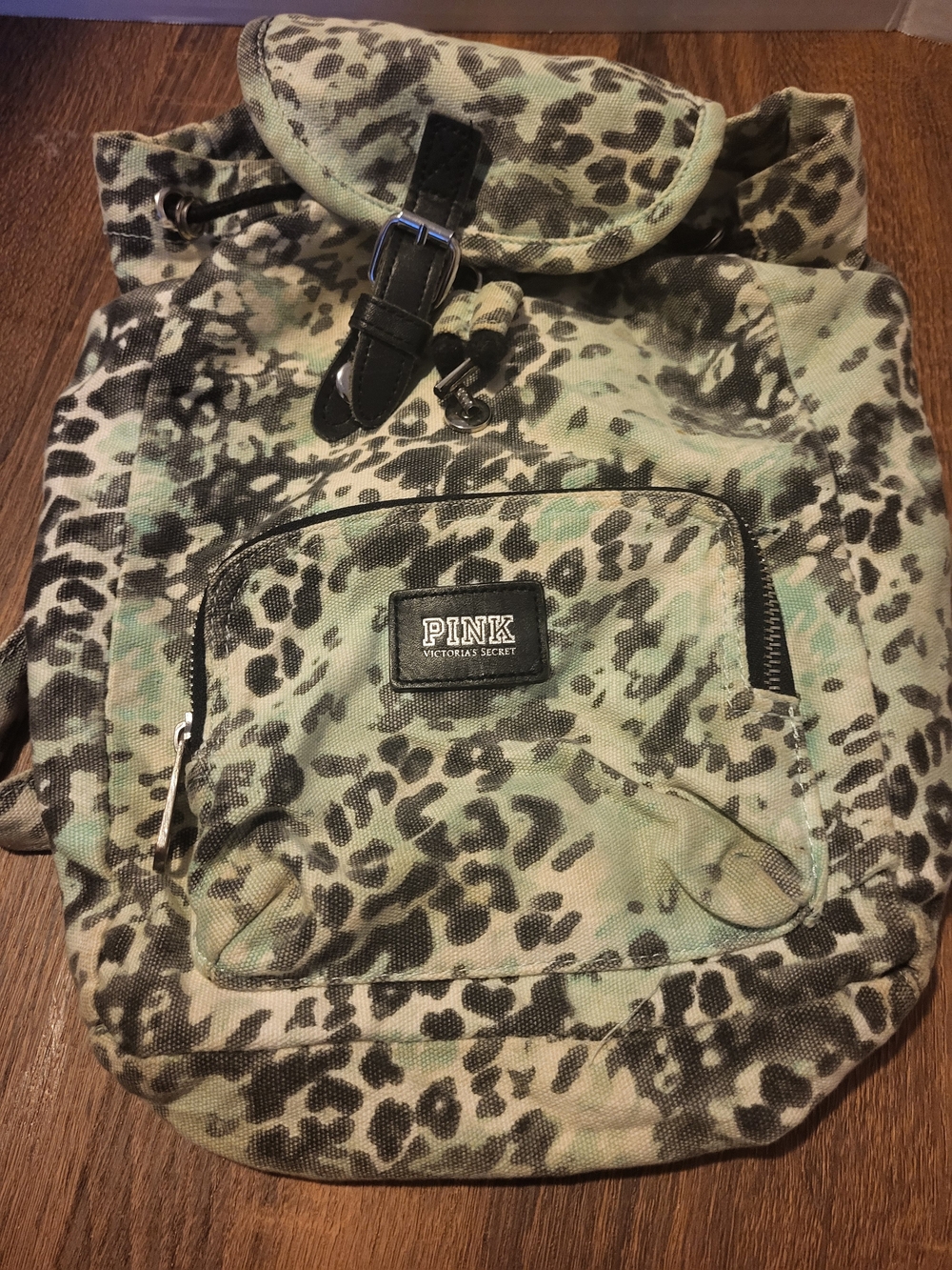 PINK Victoria's Secret Green Camo Leopard Canvas Backpack